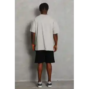 Unisex Oversize Düz Bisiklet Yaka T-Shirt - Gri