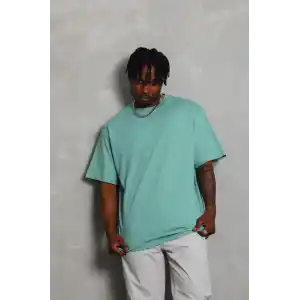 Unisex Oversize Düz Bisiklet Yaka T-Shirt - Mint Yeşili