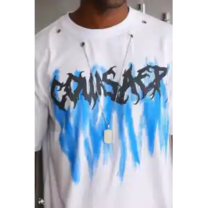 Unisex Oversize Kolye Dahil T-Shirt - Beyaz