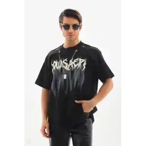 Unisex Oversize Kolye Dahil T-Shirt - Siyah