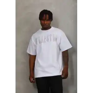 Unisex Oversize Taşlı Bisiklet Yaka T-Shirt - Beyaz