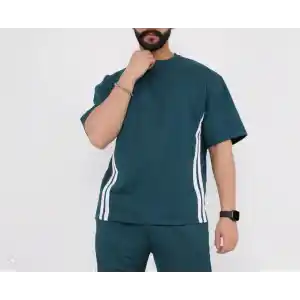 Unisex Oversize Yanları Şeritli T-Shirt - Cam Göbeği