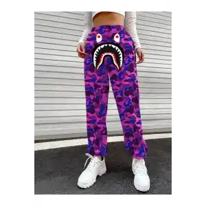 Unisex Pubg Bape x Shark Eşofman Altı - Mor