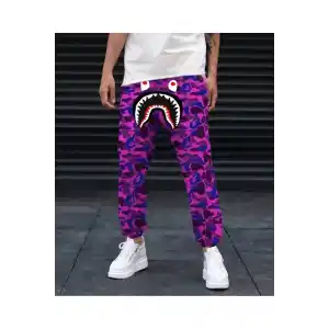 Unisex Pubg Bape x Shark Eşofman Altı - Mor