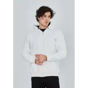 Unisex Tam Fermuarlı Kapşonlu  SweatShirt - Beyaz