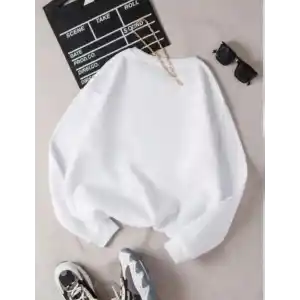 Unisex Üç İplik Biskilet Yaka SweatShirt - Beyaz