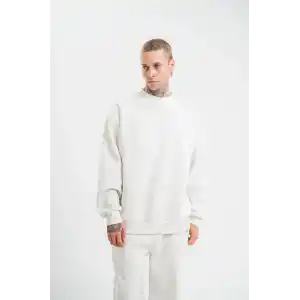 Unisex Uzun Kol Bisiklet Yaka Yıkamalı SweatShirt - Beyaz