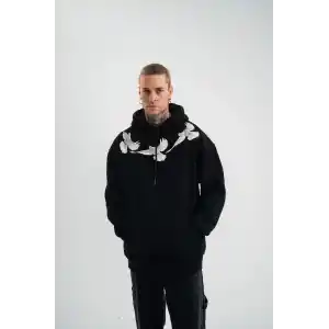 Unisex Uzun Kol Bisiklet Yaka Yıkamalı SweatShirt - Siyah