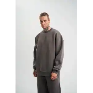 Uzun Kol Bisiklet Yaka Basic SweatShirt - Füme
