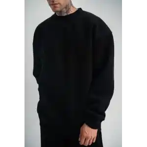 Uzun Kol Bisiklet Yaka Basic SweatShirt - Siyah