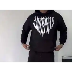 Uzun Kol Kapüşonlu Baskılı SweatShirt - Siyah