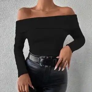 Uzun kol madonna yaka bluz siyah