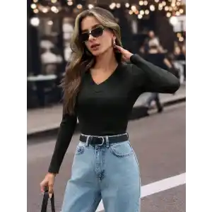 V yaka kaşkorse bluz siyah w3817