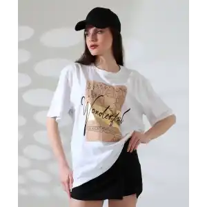 Varak baskılı imza desen tişört