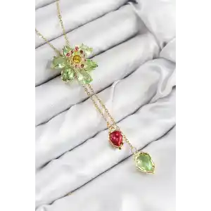 VIP Pirinç Zirkon Taşlı Çiçek Model Gold Renk Asansörlü Kadın Kolye