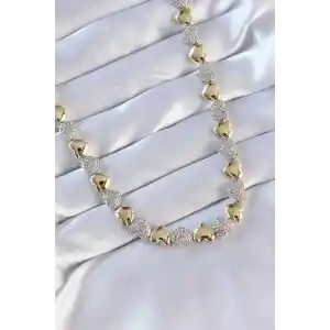 Vip Seri Pirinç Çift Renk Zirkon Taşlı Kalp Tasarımlı Kolye
