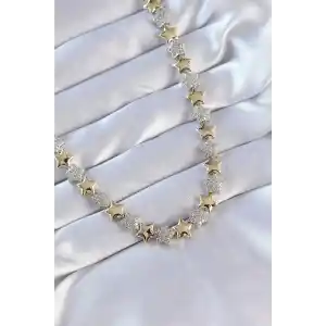 Vip Seri Pirinç Çift Renk Zirkon Taşlı Yıldız Tasarımlı Kolye