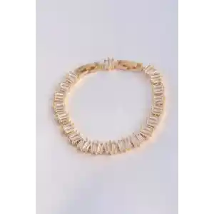 Vip Seri Pirinç Zirkon Taşlı Gold Renk Kare Su Yolu Model Bileklik