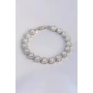 Vip Seri Pirinç Zirkon Taşlı Gümüş Renk Kalp Model Bileklik