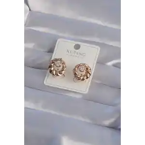 XUPİNG Rose Renk Oval Zirkon Taşlı Burgu Model Küpe