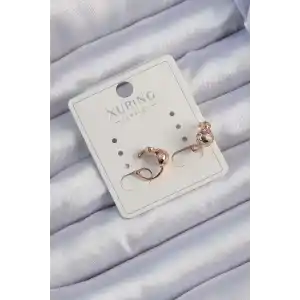 Xuping Rose Renk Zirkon Taşlı Bombeli Topçuk Earcuff Küpe
