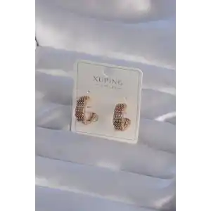XUPİNG Rose Renk Zirkon Taşlı İşlemeli Halka Küpe