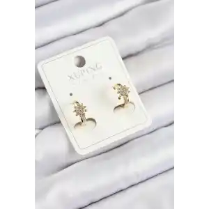 Xuping Zirkon Taşlı Çiçek Model Gold Renk Kadın Küpe