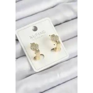 Xuping Zirkon Taşlı Kalp Model Gold Renk Kadın Küpe