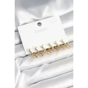 Yıldız Model Gold Renk 925 Ayar Gümüş Çivili Kadın Küpe Seti