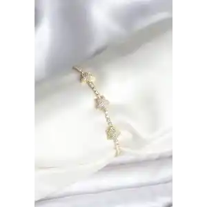 Yıldız Model Zirkon Taşlı Gold Renk Pirinç Su Yolu Kadın Bileklik