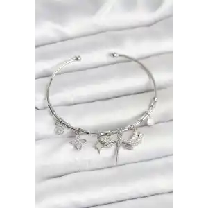 Yusufçuk Charmlı Gümüş Renk Pirinç Kadın Bileklik