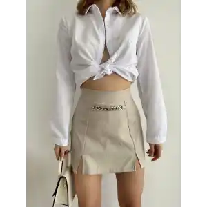 Zincir detaylı çizgili şort etek