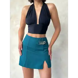 Zincirli şort etek petrol yeşili s24676