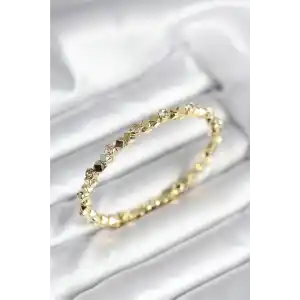 Zirkon Taşlı Küp Şerit Model Pirinç Gold Renk Kadın Bileklik