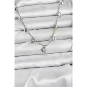 Zirkon Taşlı Kutup Yıldızı Model Pirinç Gümüş Renk Kadın Kolye