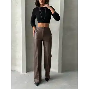 Zr deri palazzo pantolon kahve h24654