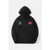 10 Kasıma Özel Üç İplik Kapüşonlu Baskılı SweatShirt - Siyah