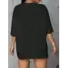 20/1 Penye Compack Baskılı Oversize Kahve Desenli Kadın Kısa Kol Yazlık T-shirt - Siyah