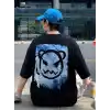 20/1 Penye Compack Bisiklet Yaka Kore tarzı sevimli ayı baskı Kısa Kol Erkek t-shirt - Siyah