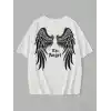 20/1 Penye Compack Dark Angel Baskılı Oversize Kısa Kol Yazlık T-shirt- Beyaz