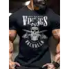 20/1 Penye Compack Vikings Valhalla Baskılı Oversize Bisiklet Yaka T-shirt - Siyah