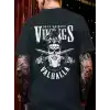 20/1 Penye Compack Vikings Valhalla Baskılı Oversize Bisiklet Yaka T-shirt - Siyah