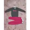 3-7 yaş pontiyeli ikili alt üst takım gri fuşya kız çocuk