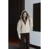 3 iplik şardonlu kapşonlu hoodie frm bej p510437