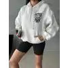 3 iplik şardonlu oversize kafa baskılı sweat beyaz