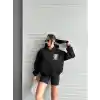 3 iplik şardonlu oversize kafa baskılı sweat siyah