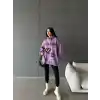 3 iplik şardonlu oversize true baskılı sweat mor