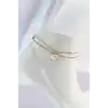 316L Çelik Gold Renk Beyaz Kalpli 2li Halhal