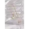 316L Çelik Gold Renk Beyaz Mineli Tarot Kolye