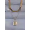 316L Çelik Gold Renk Çift Zincir Kilit Model Kolye